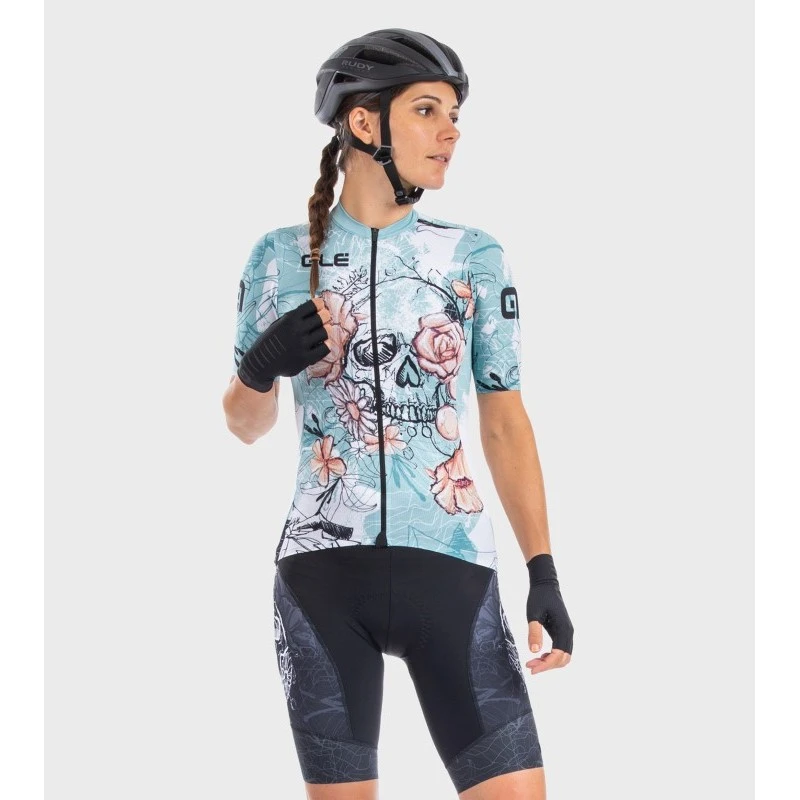 Maglia Ciclismo Donna ALE' PR-R SKULL Acqua 3 Maglia Ciclismo Donna ALE' PR-R SKULL Acqua